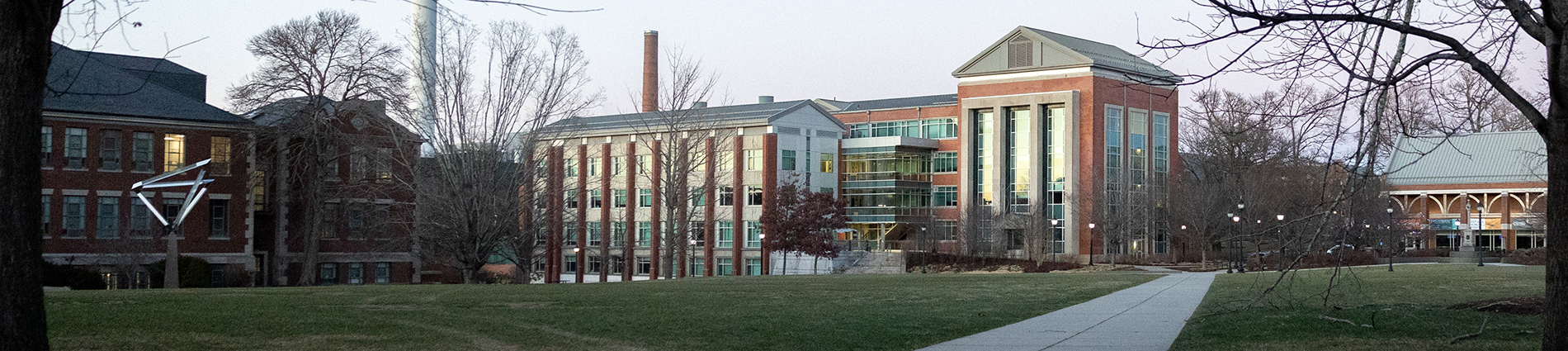 The Gentry Building as seen from the Student Union lawn at UConn Storrs in December 2024.